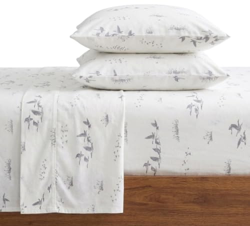Eddie Bauer - Flannel Sheets King Size, Anti-Pilling & Wrinkle Resistant Cotton, Touchably Soft for All-Season Comfort - Bed Sheets with Matching Pillowcases & Fitted Sheet (Geese Meadow Yellow)