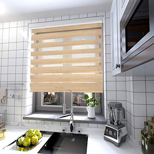 interGo Doppelrollo Klemmfix Ohne Bohren, B90cm x H210cm Duo Rollo mit Aluminium Kassette, Seitenzugrollo Easyfix für Fenster & Türen - Linen