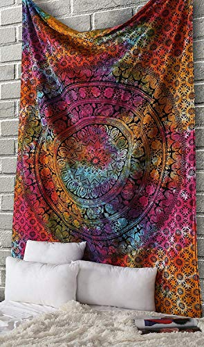 RAJRANG Mandala Wandtuch - Mehrfarbige dekorative Strandtuch Hippie Tapisserie Elefant Wurf Tapisserie - 213 x 137 cm