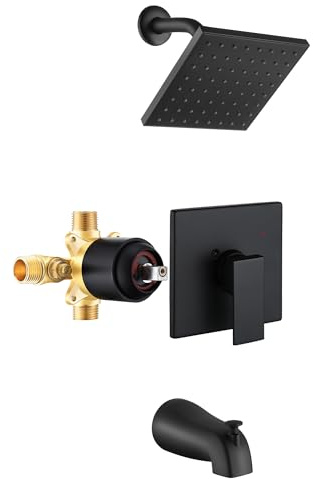 Matte Black Tub Shower Faucet Set, 6 Rain Head with Valve Included