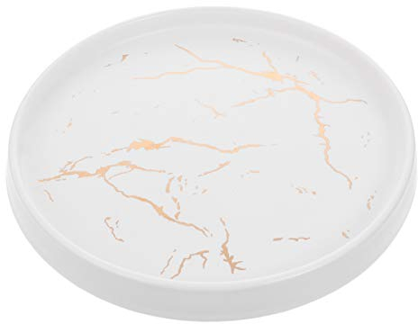 Cabilock 20cm White Ceramic Jewelry Dish Round Trinket Tray Wedding Ring Plate Dessert Plate Glazed Ceramic