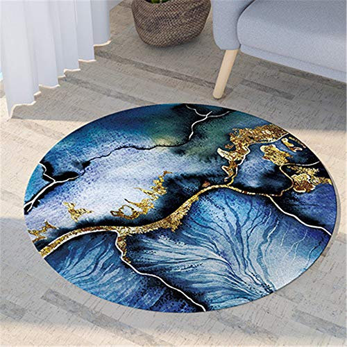 Tapis Rond Lavable en Machine, Morbuy Style Chinois 3D Multicolore Interieur Anti Slip Chambre à Coucher Salon Tapis d'Entrée Absorbant Antidérapant (Bleu,120cm)