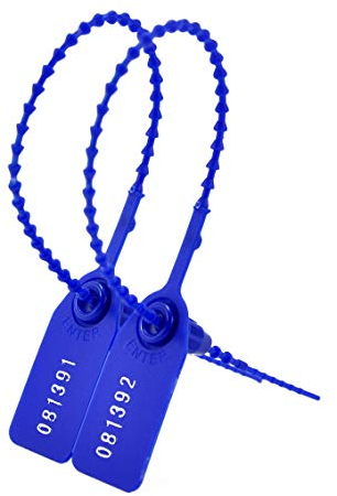 100 Plastic Tamper Seals, Zip Ties for Fire Extinguishers Pull Tite Security Tags Numbered Disposable Self-Locking Tab (DarkBlue)