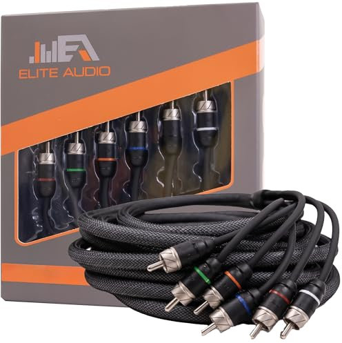 Elite Audio Cable RCA de audio para automóvil de 6 canales de la serie Premium de 20 pies, doble blindado, cobre libre de oxígeno, cable de audio que reduce el ruido para amplificadores, subwoofers,