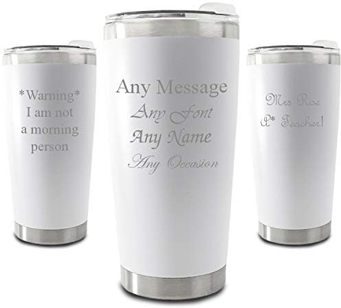 Personalised Engraved 500ml White Travel Cup, Personalise with Any Message