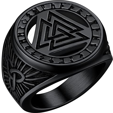 FaithHeart schwarz Fingerring für herren Männer Viking Valknut Ring Vintag Fingerring mit Rune Viking Fingerring Schmuck für Freunden Ehemann