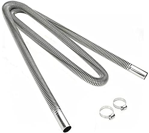 QISF Edelstahl Auspuffrohr | 200cm Auto Standheizung | D: 2,5cm Heizungsschläuche mit 2 Clips | Flexibles Endrohr Diesel Gas Entlüftungsschlauch für Auto | Auch für Küchenabflüsse geeignet