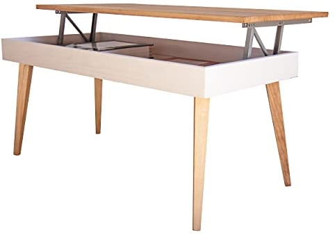 LoMasCasa - Couchtisch mit Schublade, Modell Karol im nordischen Stil, mit Holz-Finish und Weiß, hergestellt aus massivem Naturholz aus Kiefernholz, Maße: 100 x 50 x 47 cm