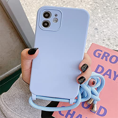 Emlivi Coque pour iPhone 12 Pro Max, Silicone TPU Bumper Cover avec Cordon de Collier Réglable, Lilas
