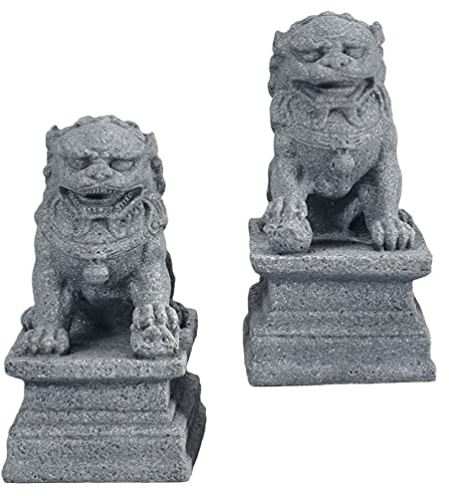Happyyami Dekofigur Foo Dog, Löwe, chinesischer Stil, Feng Shui-Statuen, verheißungsvolle Ornamente für Garten, Buchstützen, Schreibtisch, 2 Stück