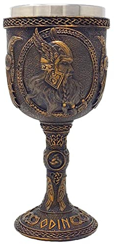 MediMuc Gobelet de dieux Odin – calice médiéval peint à la main avec tête d'odin – Matériau : polyrésine