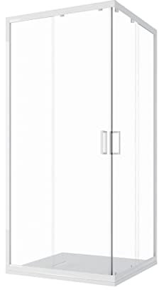 Box Doccia Angolare 80x100cm mod. Ibiza con Apertura Scorrevole Vetro Temperato Trasparente 4mm Altezza 185cm Profili in Alluminio Bianco Maniglia ABS Bianco