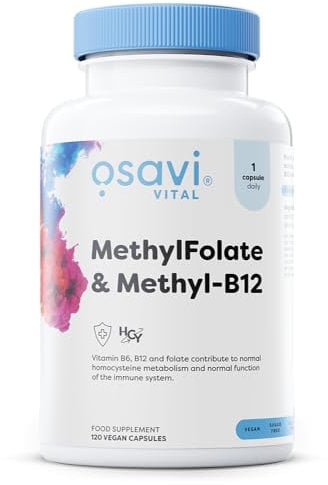 Osavi Methylfolate & Methyl–B12 – 120 Vegan Capsules | Active, Methylated Forms of Folate & B12 | Supports Immune System, Psychological Functions & Reduces Fatigue