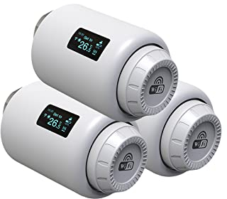 Qiumi WiFi-Thermostat-Heizkörper-Stellventile, programmierbar, Alexa-Google-Sprachsteuerung, WLAN-Direkt, kein Gateway erforderlich, 3 Stück