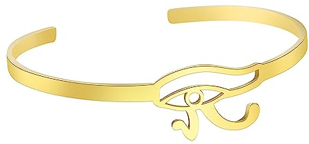 UNIFT Auge des Horus Armreif Armband für Frauen Edelstahl Chic Einfaches Ägyptisches Auge des Horus Ankh Offener Armreif Armband Schutzamulett Schmuck (Gold)