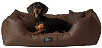 exclusive BED Orthopädisches Hundebett Eden Grosse Mittelgroße Kleine Hunde - Hundekissen Hundematte aus Öko-Leder + Alcantara-Stoff - Schmerzlindernd Abriebfest Reißfest (L, Braun)