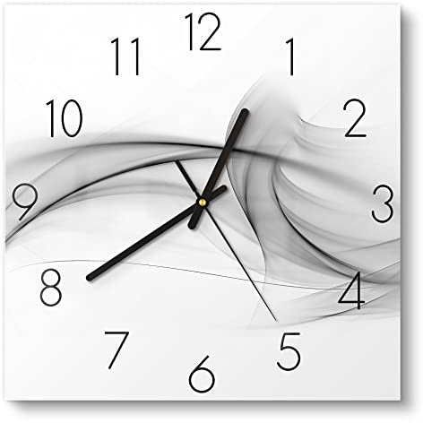 DEQORI Glasuhr | 30x30 cm | Motiv Rauchige Nebelschwaden | ausgefallene leise Design Uhr aus Glas | Wanduhr für Wohnzimmer & Küche | moderne Hingucker Uhr für die Wand