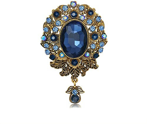 Broche Vintage En Forme De Goutte En Diamant Pour Femmes Filles Hommes Cristaux Élégants Broches Épingles Écharpes Boutonnières Corsage Pour Vêtements Robes Chapeaux Sacs (Bleu)