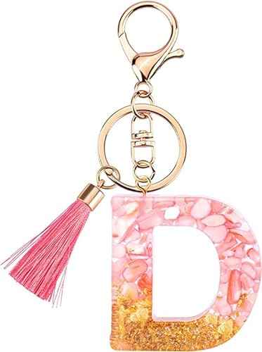 Rohans Rosa und Gold Harz Alphabet Anfangsbuchstabe Schlüsselanhänger, Taschenanhänger, Schlüsselanhänger mit Karabinerverschluss (D)