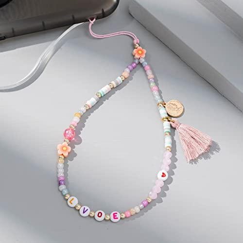 Quaste, rundes Stück, Anhänger, Handykette für Frauen, Acryl, Anti-Verlust-Handgelenk-Lanyard, Telefon-Handy-Schmuck (A Hellgrau)