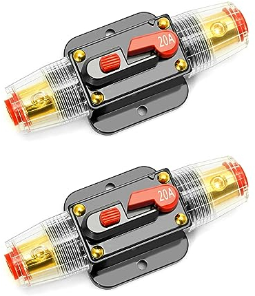 QWORK 2 pièces 20A Auto disjoncteur, avec commutateur manuel de réinitialisation de fusible pour interrupteur stéréo de Protection de voiture