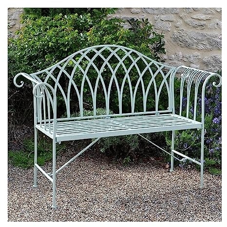 Gartenbank Sitzbank Outdoor-Bank mit Rückenlehne und Armlehnen, antikweiß/grünes Schmiedeeisen, 130 cm, Outdoor-Gartenbank, 2-Personen-Metallbank for Balkon, Terrasse, Park, Hinterhof Parkbank Terrass