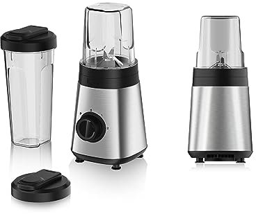 alpina Mixeur Blender Smoothie - Blender Mixeur 300W - Inclus Gobelet à Smoothie 300ml et 600ml - 2 Vitesses et Fonction Pulsation - Acier Inoxydable - Argent/Noir