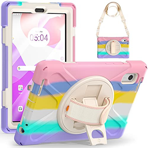 Juaupepo Funda resistente para Lenovo Tab M9 [9 pulgadas] 2023 (TB-310FU), funda híbrida portátil a prueba de golpes con asa de velcro giratoria de 360°, correa para el hombro (rosa deslumbrante)