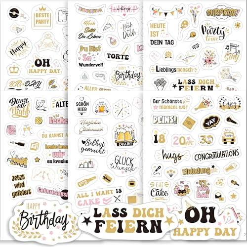 Sticker Geburtstag Aufkleber Geburtstagssticker Transparent über 160 Motiv Set Birthday Party Gästebuch Fotosticker Geschenk für Fotoalbum Scrapbook Zubehör