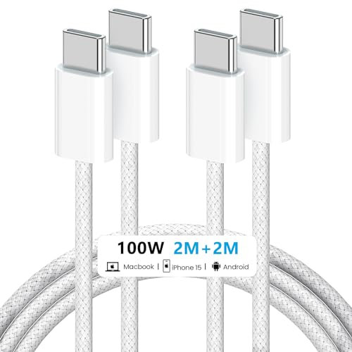 Amoner Cable USB C [2M+2M] 100W 5A PD QC Câble USB C vers USB C Charge Rapide Chargeur Type C Nylon Tressé pour iPhone 15/15 Plus/15 Pro/15 Pro Max, iPad, MacBook, Galaxy S24 S23 S22 Ultra etc