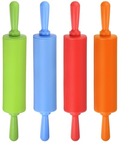 sourcing map Silicone Rolling Pins for Baking 12 Inch 4 Colors Non Stick Rolling Pin Small Roller Playdough Rolling Pins for Dough Pizza Pastry Fondant Kitchen, Green & Orange & Red & Blue