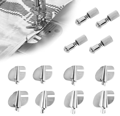 3-10 mm 8 pièces Pied d'Ourlet Roulé à Coudre, avec 4 Dispositif Remplacement Pied-De-Biche Guide d'Ourlet Acier Inoxydable Machine Coudre Pieds-De-Biche pour Ménage, Industriel