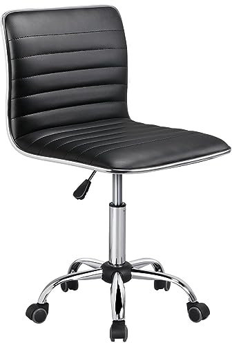 Yaheetech Armless Office Chair Faux Leather Desk Chair Swivel Computer Chair Low Back with Wheels and Height Adjustable for Home, Work, Study Black