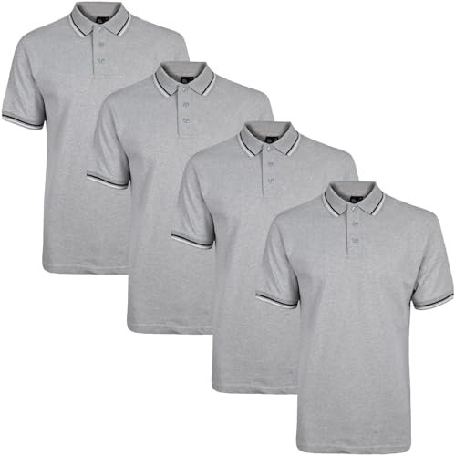True Face Mens Tshirts Polos Pique Tipping Pocket Collar Buttoned Regular Fit Top Grey Tip - 4 Pack M