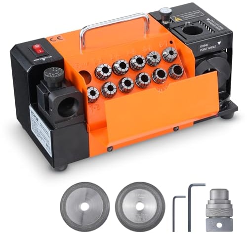 VEVOR Affilatrice per punte da trapano, affilatrice per punte da trapano da 3-13 mm, angolo di rilievo del labbro e angolo di 95°-135°, affilatrice portatile con 11 pinze, ruota CBN e SDC
