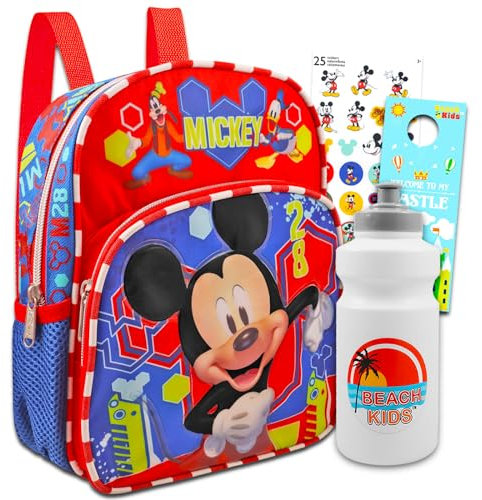 Mickey Mouse Mini-Rucksack-Set – Paket mit 30,5 cm Mickey-Rucksack plus Wasserflasche, Aufklebern, mehr | Mickey-Rucksack für Kleinkinder und Jungen, Mickey Mouse Rucksack, Mickey Mouse Mini Backpack,