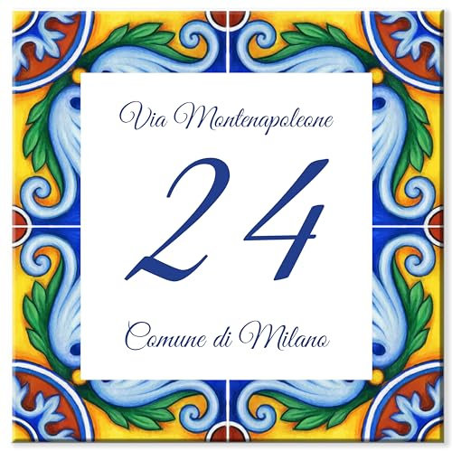 Stileitaliano numero civico personalizzato piastrella ceramica esterno indirizzo casa targa via porta ingresso stile maiolica (Stile D)