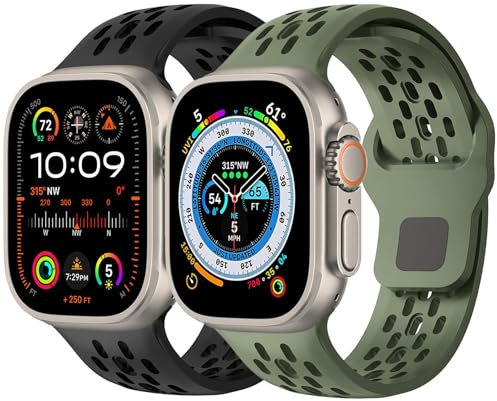 Confezione 2 cinturini in silicone traspirante per Apple Watch Strap 41/45/40/44/49/42/38mm, cinturino sportivo in silicone morbido per iWatch Ultra Series 10/9/8/7/6/5/4/3/SE uomo donna bambino