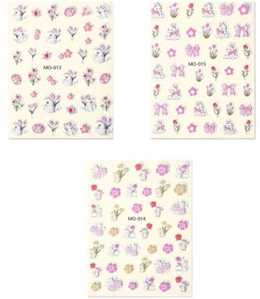 NTRUXZP 3 Stück 3D Nagelsticker Tulpe Kaninchen, Nail Sticker, nagelsticker, nageldesign, nagelsticker blumen, nagelsticker sommer