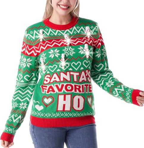 Giggling Getup Hässliche Weihnachtspullover für Frauen, leuchtende Weihnachtsstrickwaren, Rentierpullover, LED-hässlicher Weihnachtspullover für Männer und Frauen