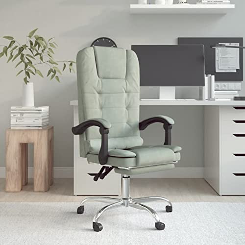 ZEYUAN Bürostuhl mit Massagefunktion, Massagestuhl, Massagesessel, Schreibtischstuhl, Office Chair, Büro Stuhl, Computerstuhl, Bürosessel, Möbel Für Arbeitszimmer, Hellgrau Samt