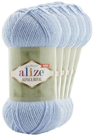 5 x 100g Alize Alpaca Royal Oeko-Tex 100 Strickgarn Häkelgarn Farbwahl, Farbe:356 himmelblau