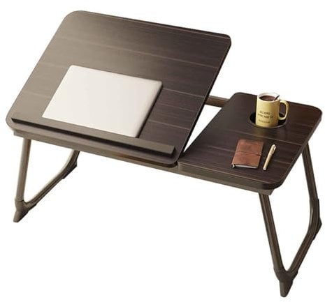 NISMIA Schwarz,55 * 32 * 25cm, Verbesserter Laptop-Schreibtisch, Bettschreibtisch mit klappbaren Beinen und Tassenschlitz, Rutschfester Tisch-Lag-Pod und Off-Baffle, für Bett, Sofa, Terrasse, Teppich