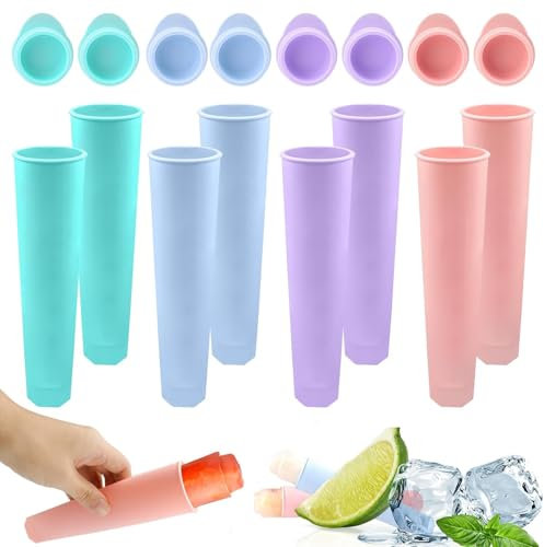 8 Stück Eisformen Silikon, eis am stiel Silikonform, Eistüten Wassereis mit Deckel, Wassereis Eislutscher Bunt Wassereis Formen Tüten Eisformen Wiederverwendbar Popsicle Eisform