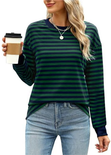 Gemulate Women's Tops Long Sleeve Work top Teacher Outfits for Women Ladies Crew Neck Blouse Basic Tees Autumn Winter Pullover Sweaters Dark Green M