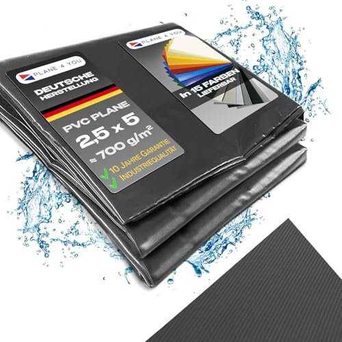 Abdeckplane Wasserdicht 2,5x5m I Ohne Ösen I Anthrazit - Matt I Abdeckung für Gartenmöbel, Sandkasten, Pool und Boot I PVC LKW Plane Meterware I Tarp I Gewebeplane