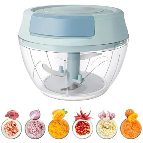 YC Kitchen Tritatutto manuale, taglio cipolla manuale 500 ml, tritacipolla manuale con puleggia, tritacarne multi con 3 lame in acciaio inossidabile