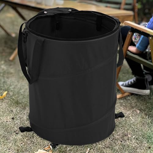 Collapsible Garden Bin,24 Gallons Camping Trash Can with Zippered Lidm,Foldable Portable Garden Garbage Container for Outdoor Picnic (Black)