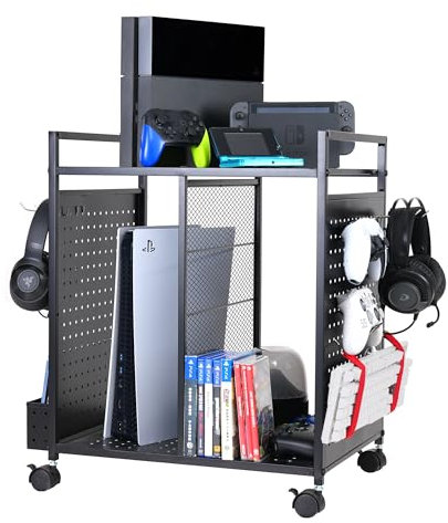 PLKOW Scaffale per videogiochi, organizer per console, controller, cuffie, PS5, PS4, Xbox Switch, Nintendo Accessori, supporto per console PS5, perfetto regalo per le vacanze (nero)
