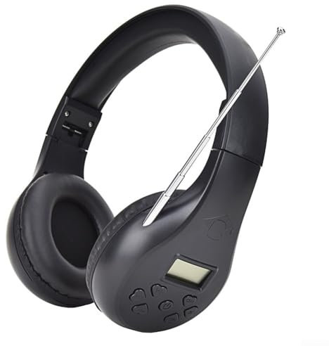 YUANGANG Cuffie radio FM alimentate a batteria, cuffie antirumore con radio ricaricabile, riduzione del rumore, auricolari per insegnamento FM, antenna esterna, cuffie di protezione dell'udito (nero)